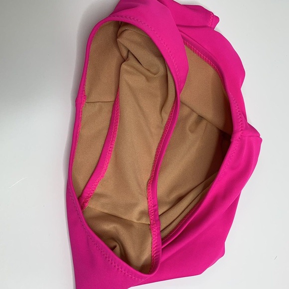 Womens 2 Piece One Shoulder Swimsuit Size Small Hot Pink High Waist - Picture 15 of 16